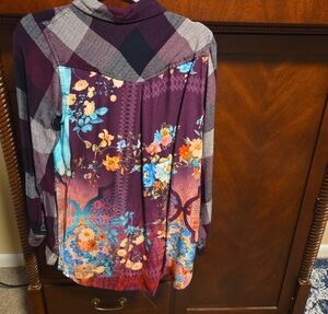 Tolani Multicolor Floral and Plaid Blouse